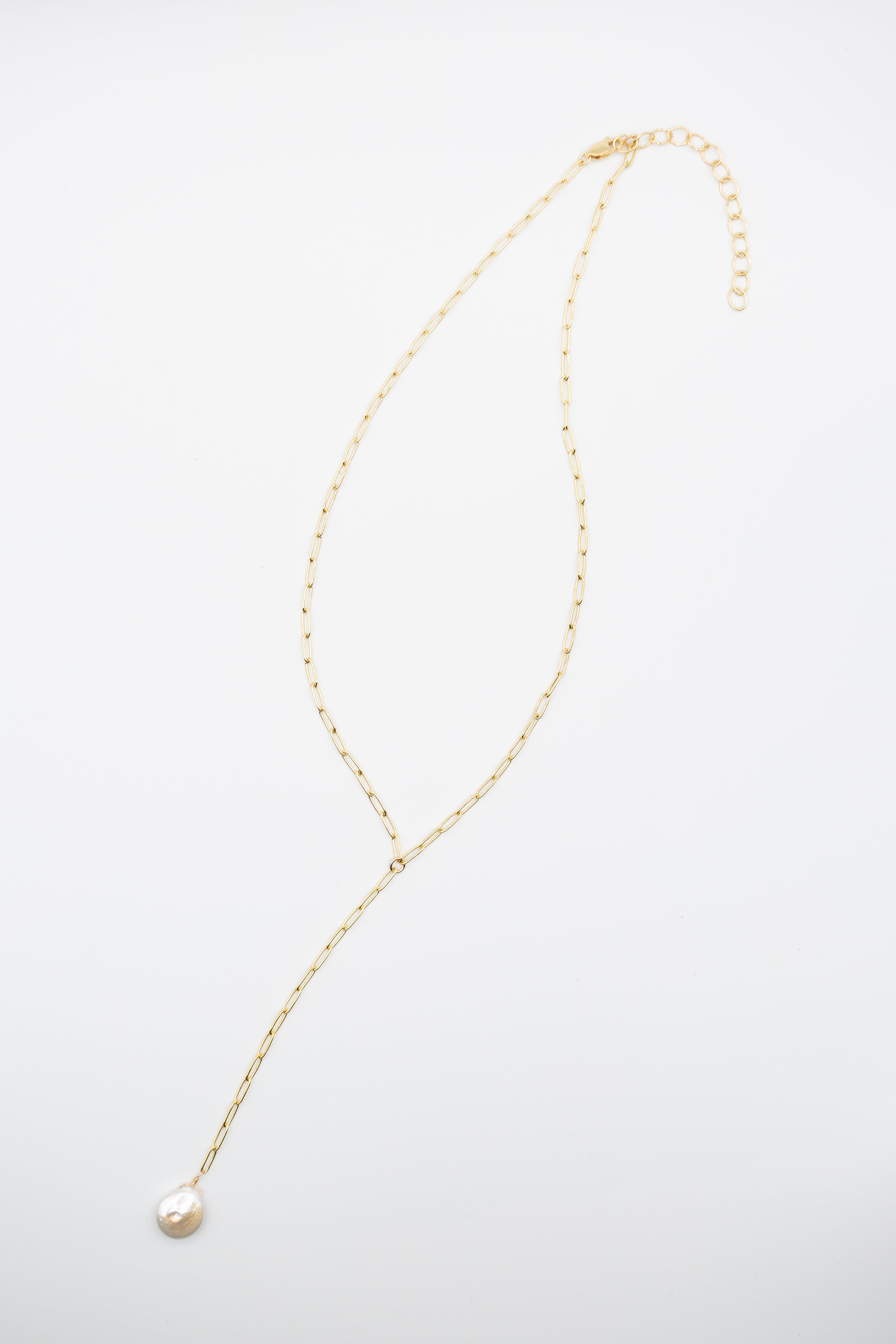 Coin pearl lariat drop necklace