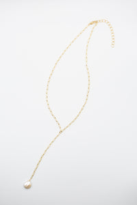 Coin pearl lariat drop necklace