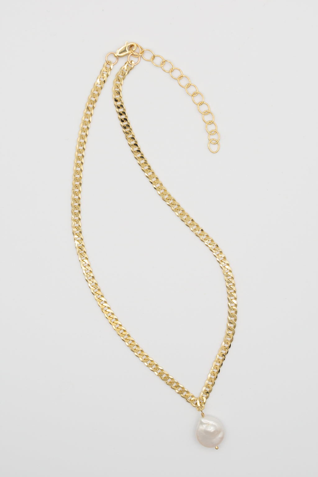pearl drop on gold filled curb chain