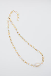 Pearl on large gold filled paperclip chain