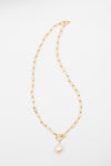 Large gold filled link chain with pearl and toggle