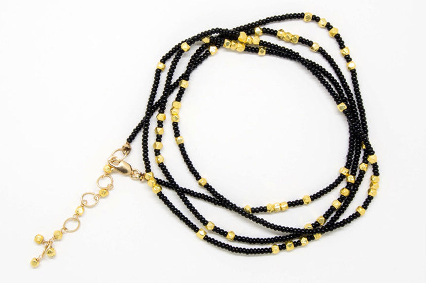 Black and Gold Seed Bead Wrap Bracelet - B883