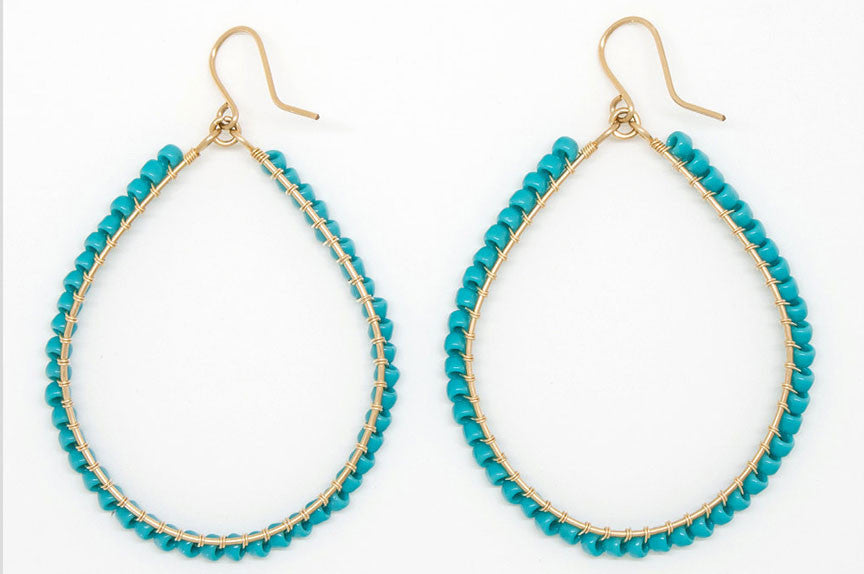 Gold Filled Full Turquoise Bead Earrings - E2050