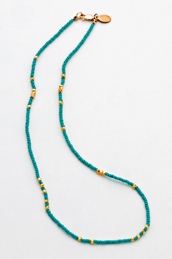 Turquoise Seed Bead Necklace (16 inch) - 6298